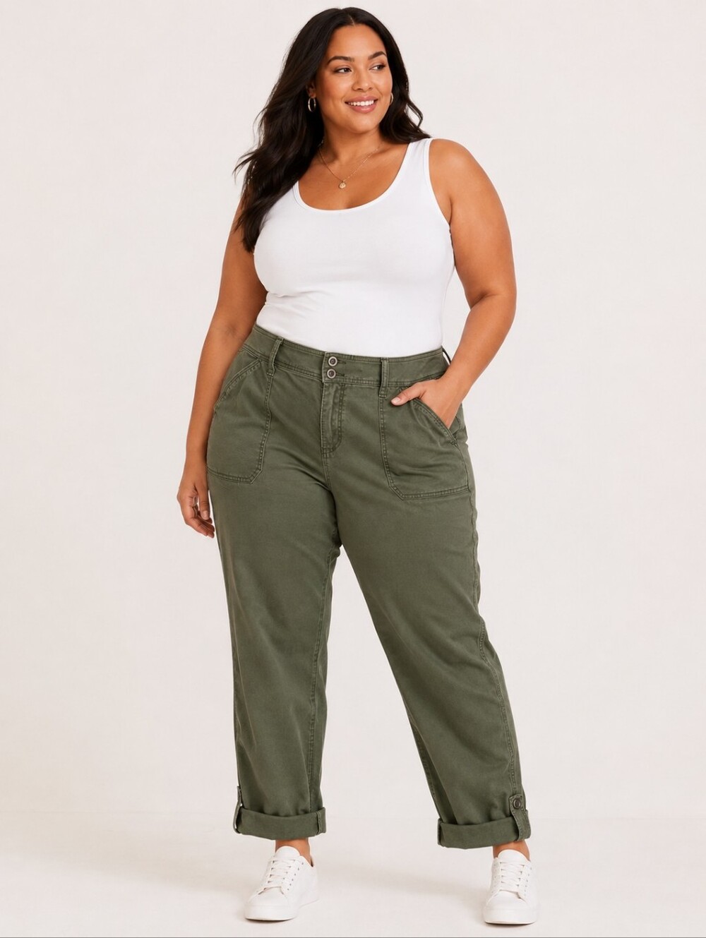 Torrid Olive Green Utility Crop Pants Roll Tab Hem Size 18